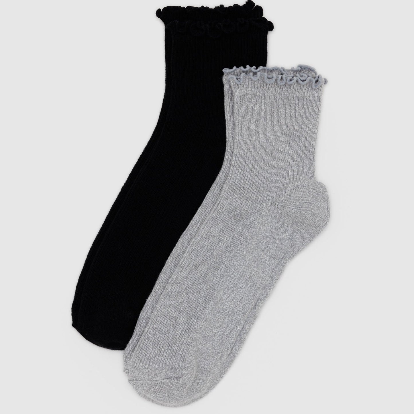 Baggu - Lettuce Edge Socks Set of Two - HEATHER GREY & BLACK