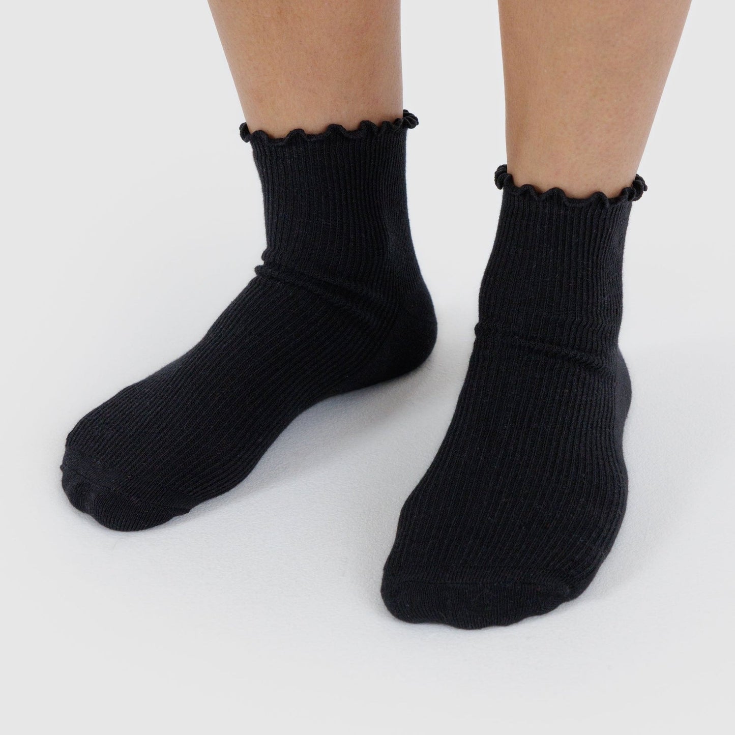 Baggu - Lettuce Edge Socks Set of Two - HEATHER GREY & BLACK