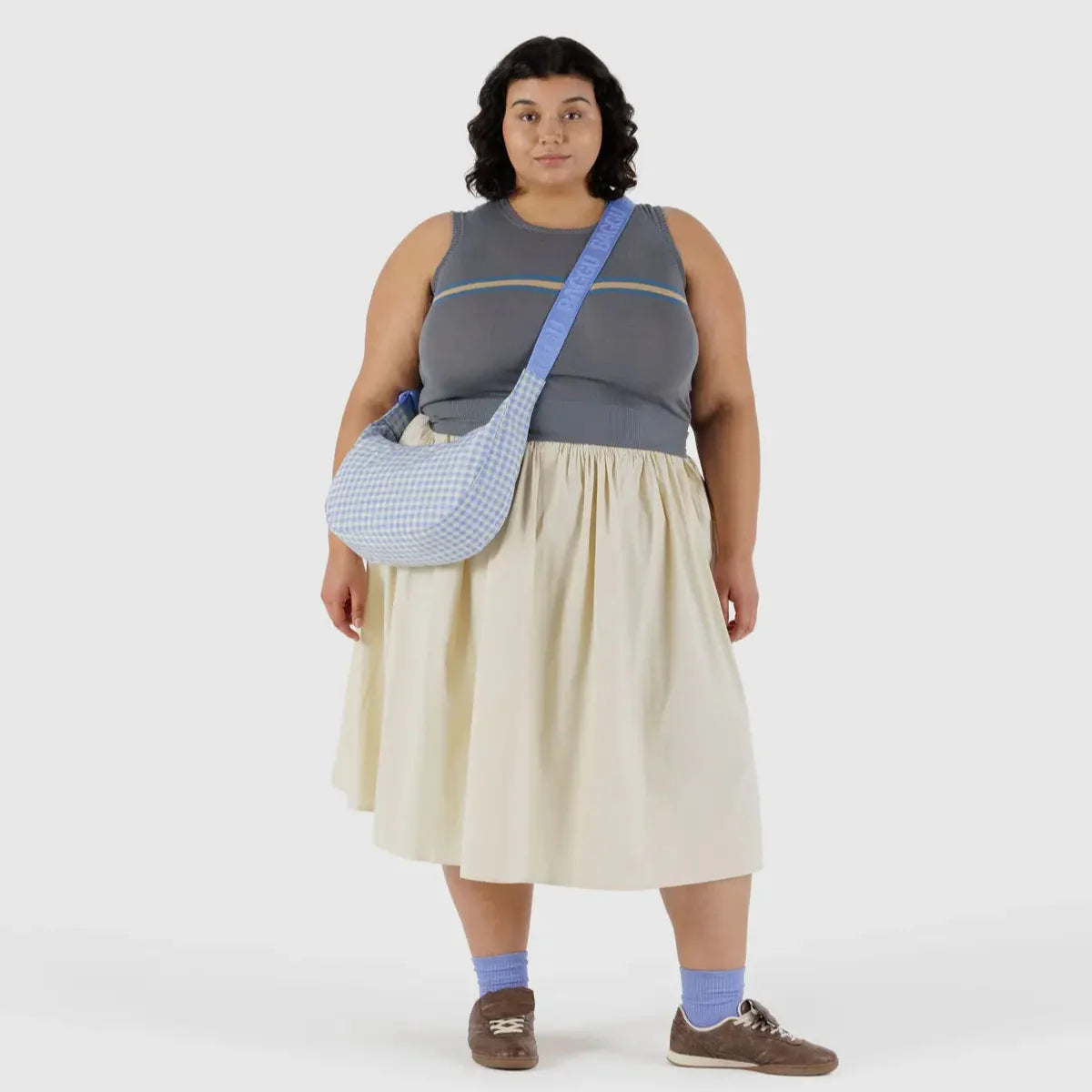 Crescent Bag - Medium - Light Blue Gingham