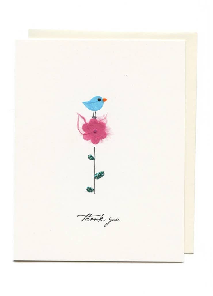 "Thank You" Bird on Pink Flower
