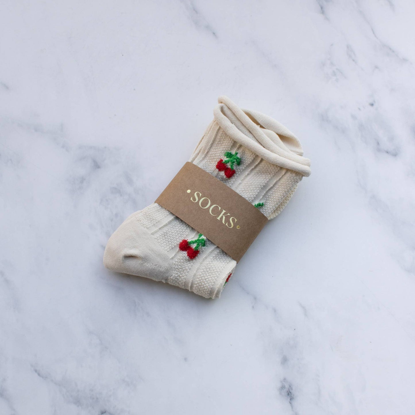 Socks - Vintage Cherry Socks - Oatmeal