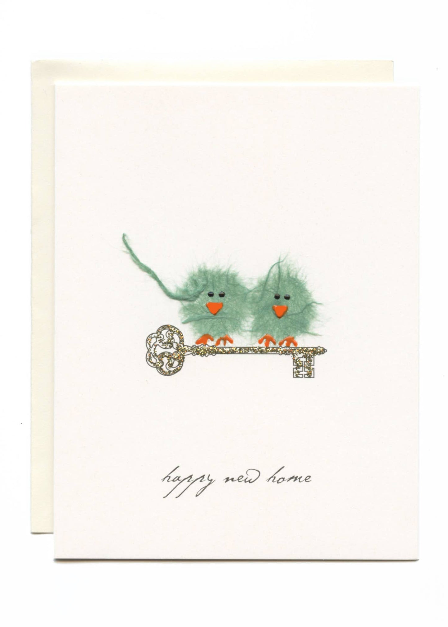 "New Home" Green Birds on Gold Key