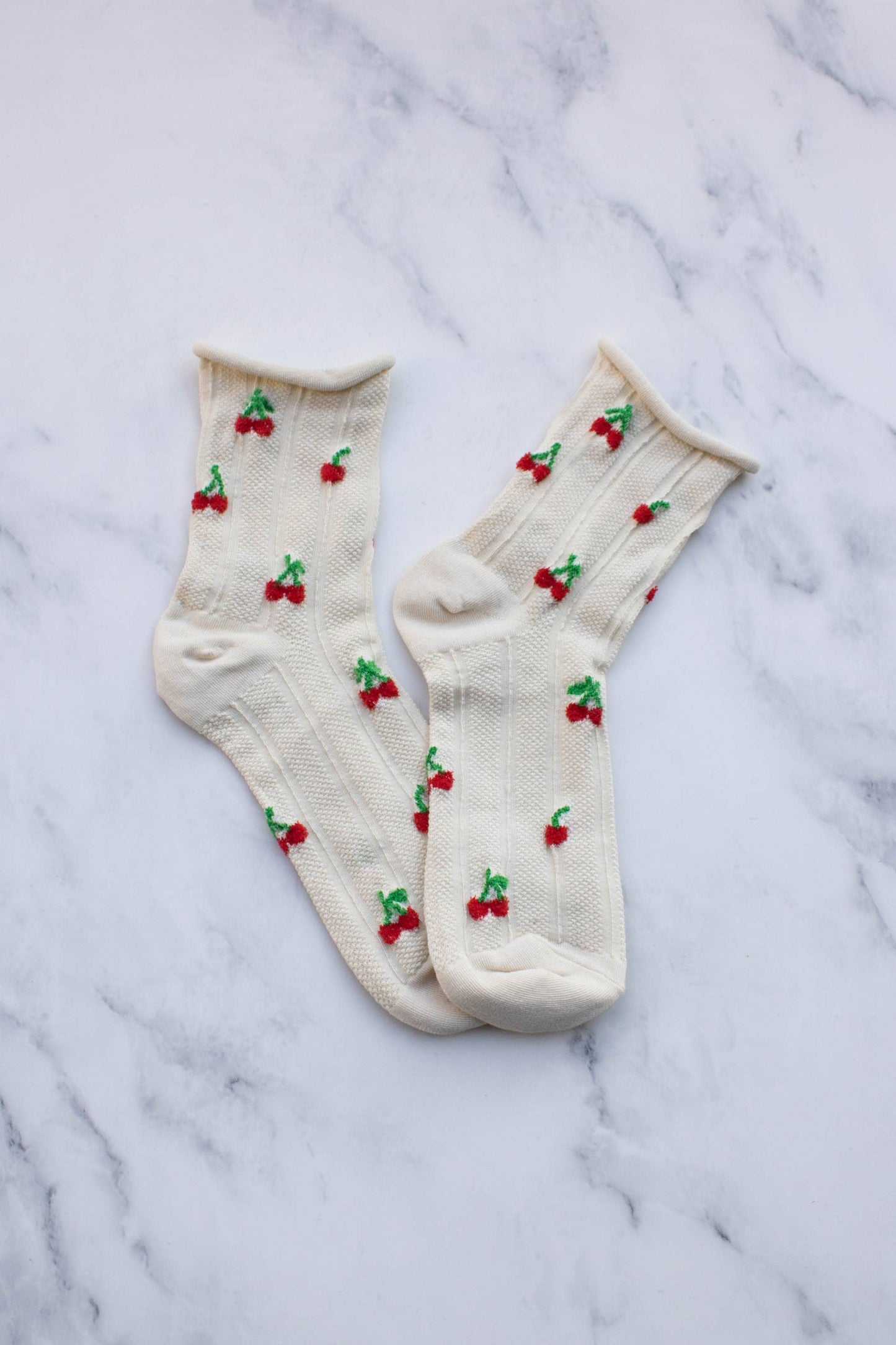 Socks - Vintage Cherry Socks - Oatmeal