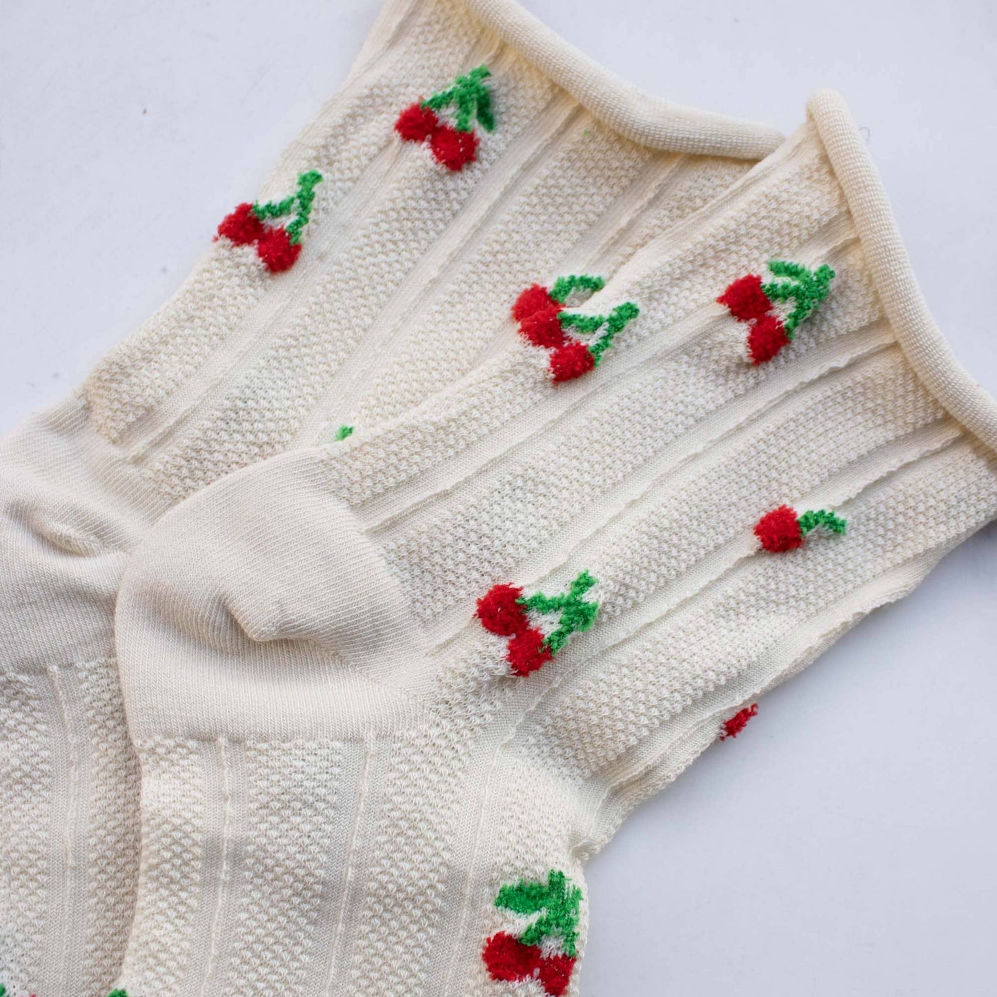 Socks - Vintage Cherry Socks - Oatmeal