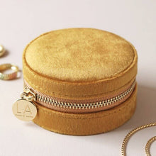 Jewellery Case - Mustard Round Velvet  with Floral Lining