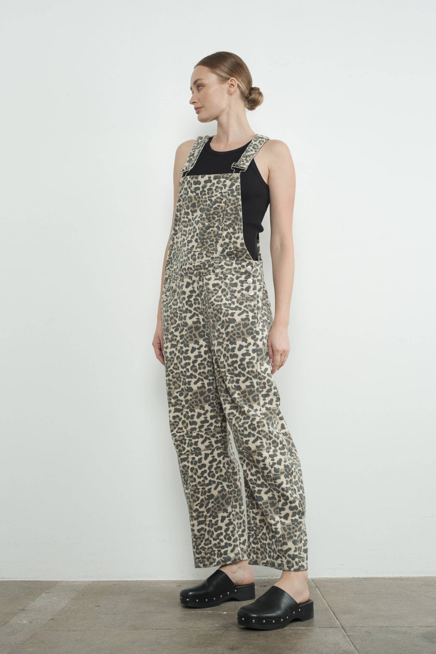 SLOUCHY RELAX FIT DENIM OVERALL -  ANIMAL PRINT