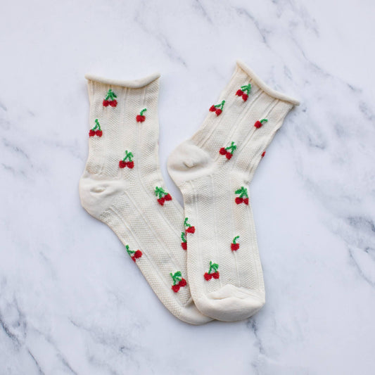 Socks - Vintage Cherry Socks - Oatmeal