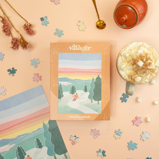 Villager Puzzles - Sunset Ski | 500-Piece Puzzle | Designed in Quebec Canada