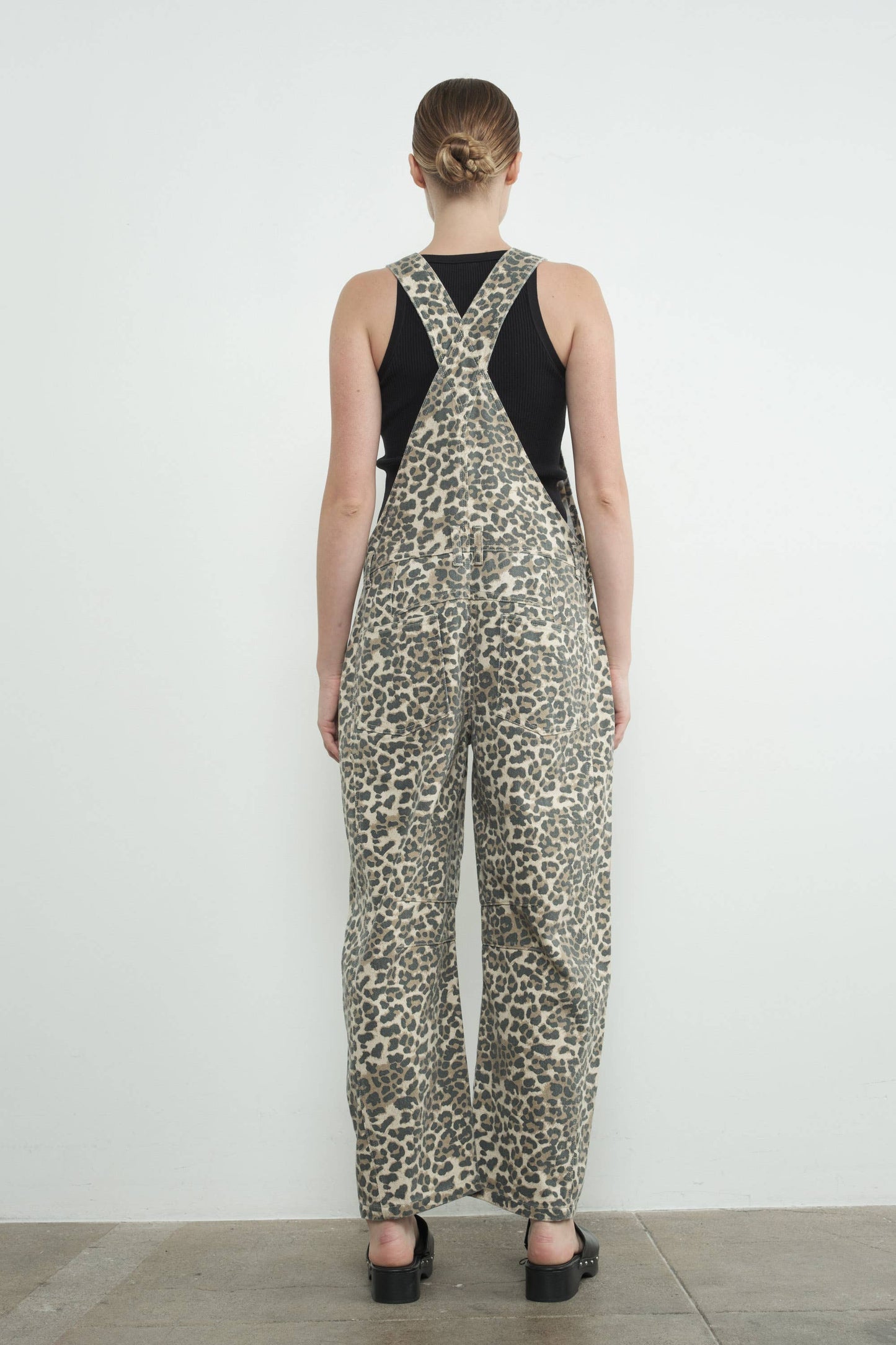 SLOUCHY RELAX FIT DENIM OVERALL -  ANIMAL PRINT