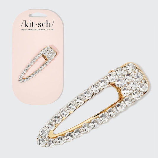 Kitsch - Metal Rhinestone Large Open Shape Hair Clip 1pc - Gold