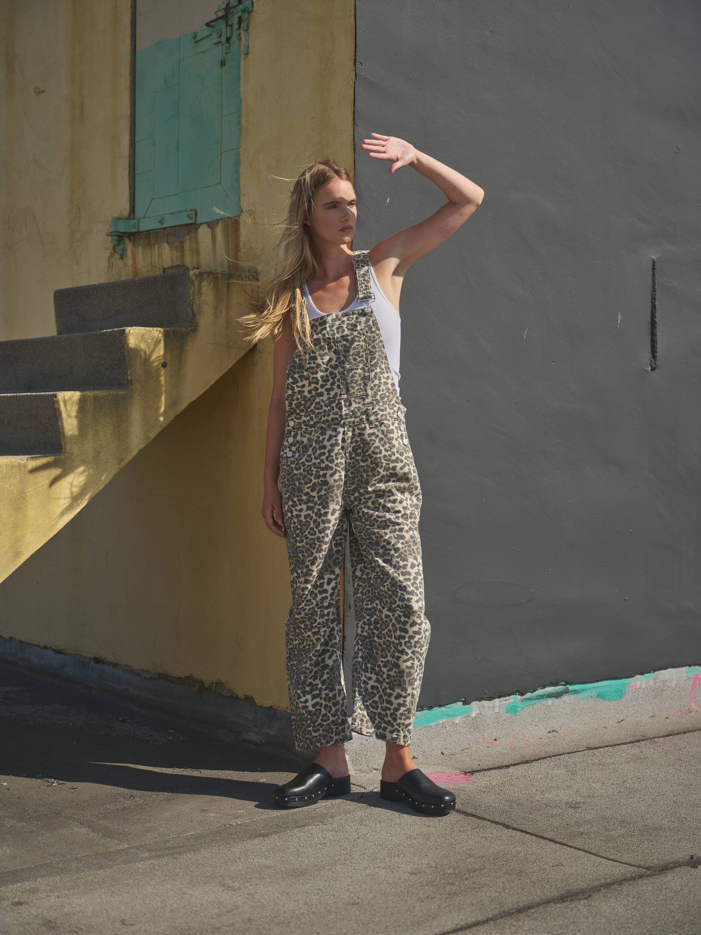 SLOUCHY RELAX FIT DENIM OVERALL -  ANIMAL PRINT