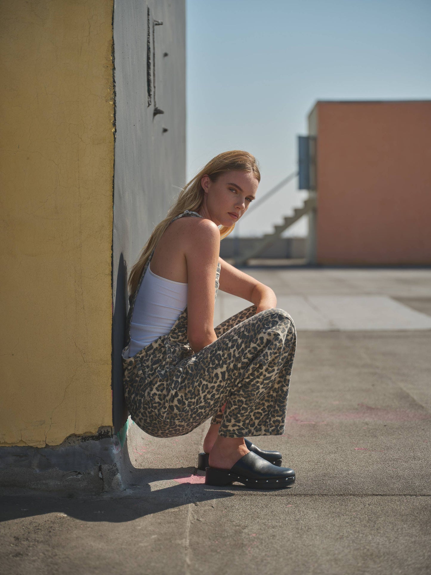 SLOUCHY RELAX FIT DENIM OVERALL -  ANIMAL PRINT