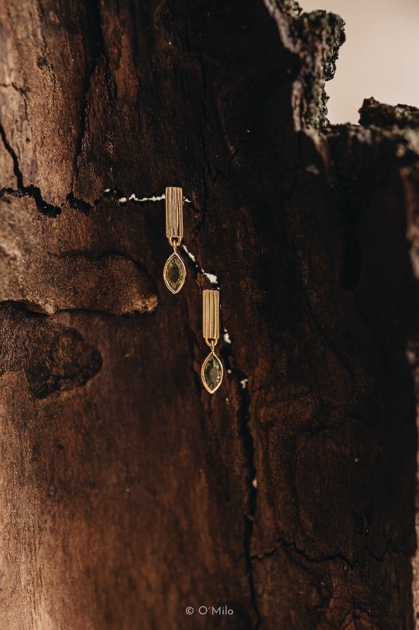 Earrings - Ribbed Bar Peridot Drops. Leaf