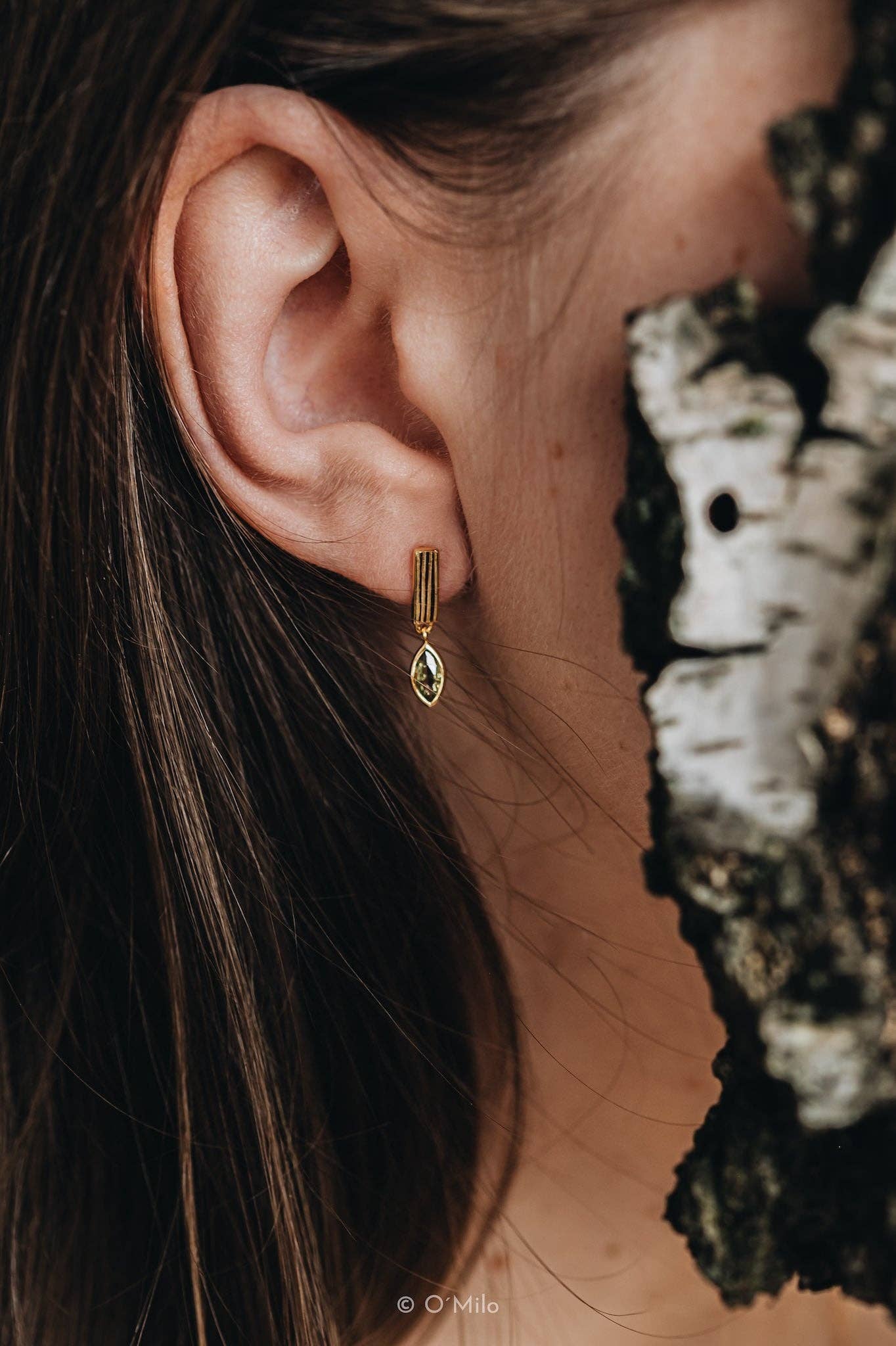 Earrings - Ribbed Bar Peridot Drops. Leaf