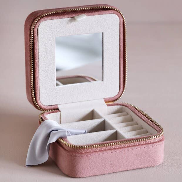 Jewellery Case - Rose Pink Velvet Square