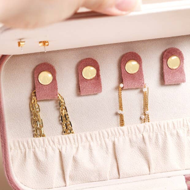 Jewellery Case - Rose Pink Velvet Rectangular Travel