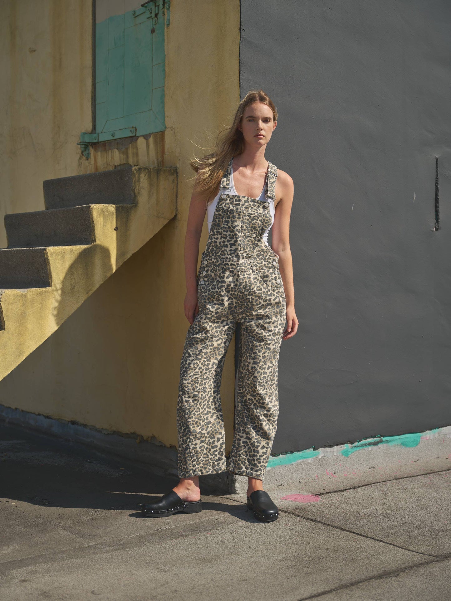 SLOUCHY RELAX FIT DENIM OVERALL -  ANIMAL PRINT