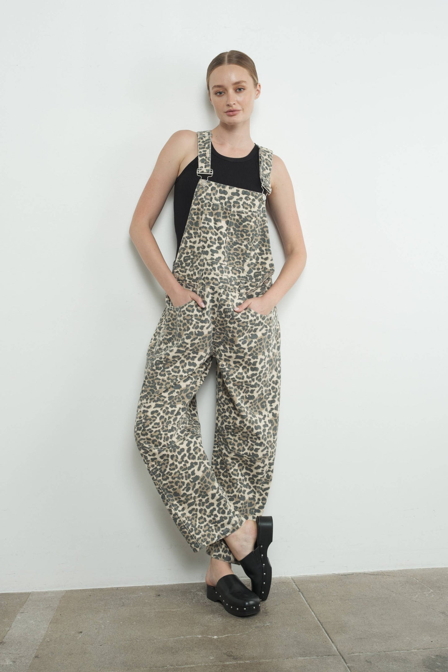 SLOUCHY RELAX FIT DENIM OVERALL -  ANIMAL PRINT