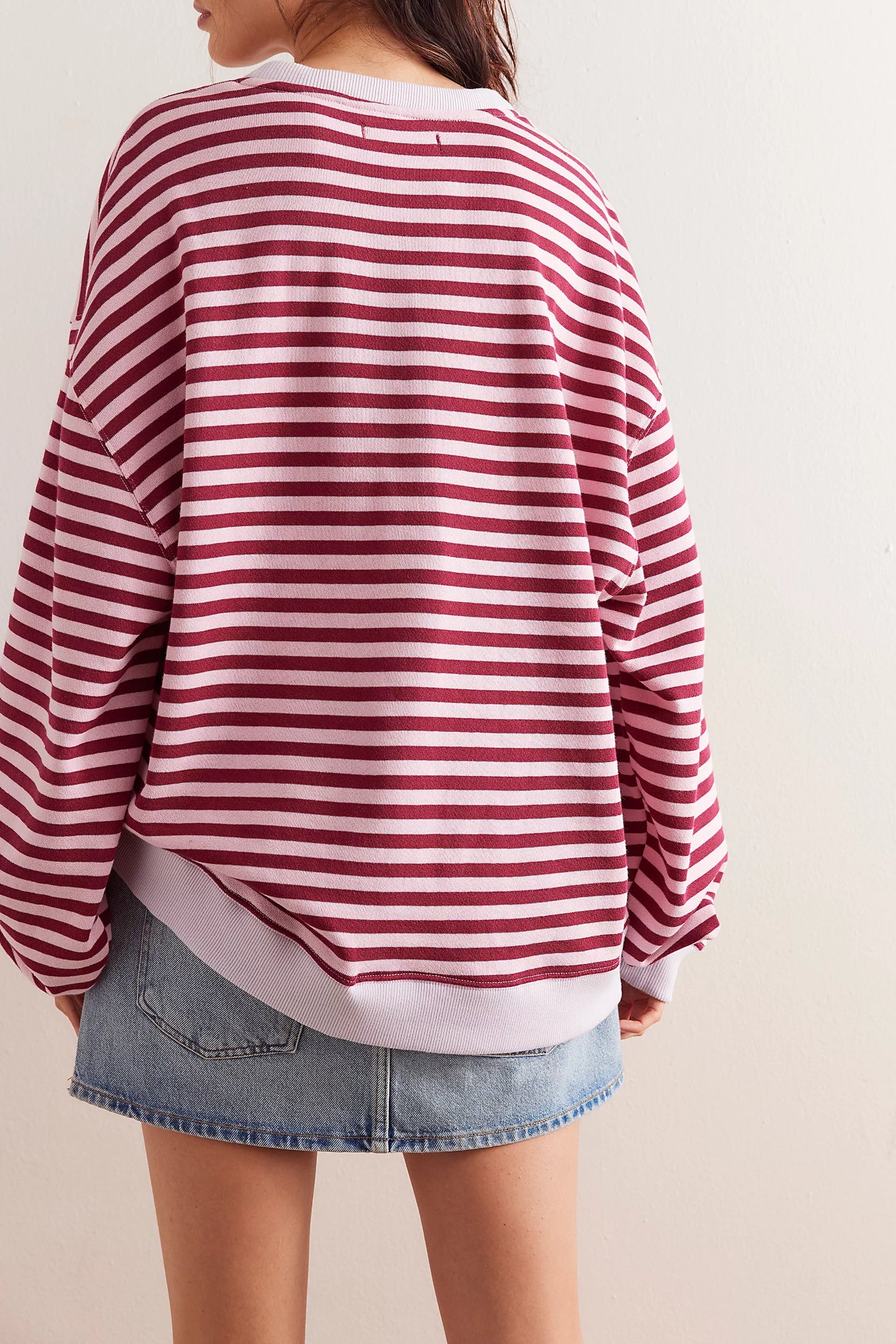 Free People - Classic Striped Oversized Crewneck - Raspberry Combo