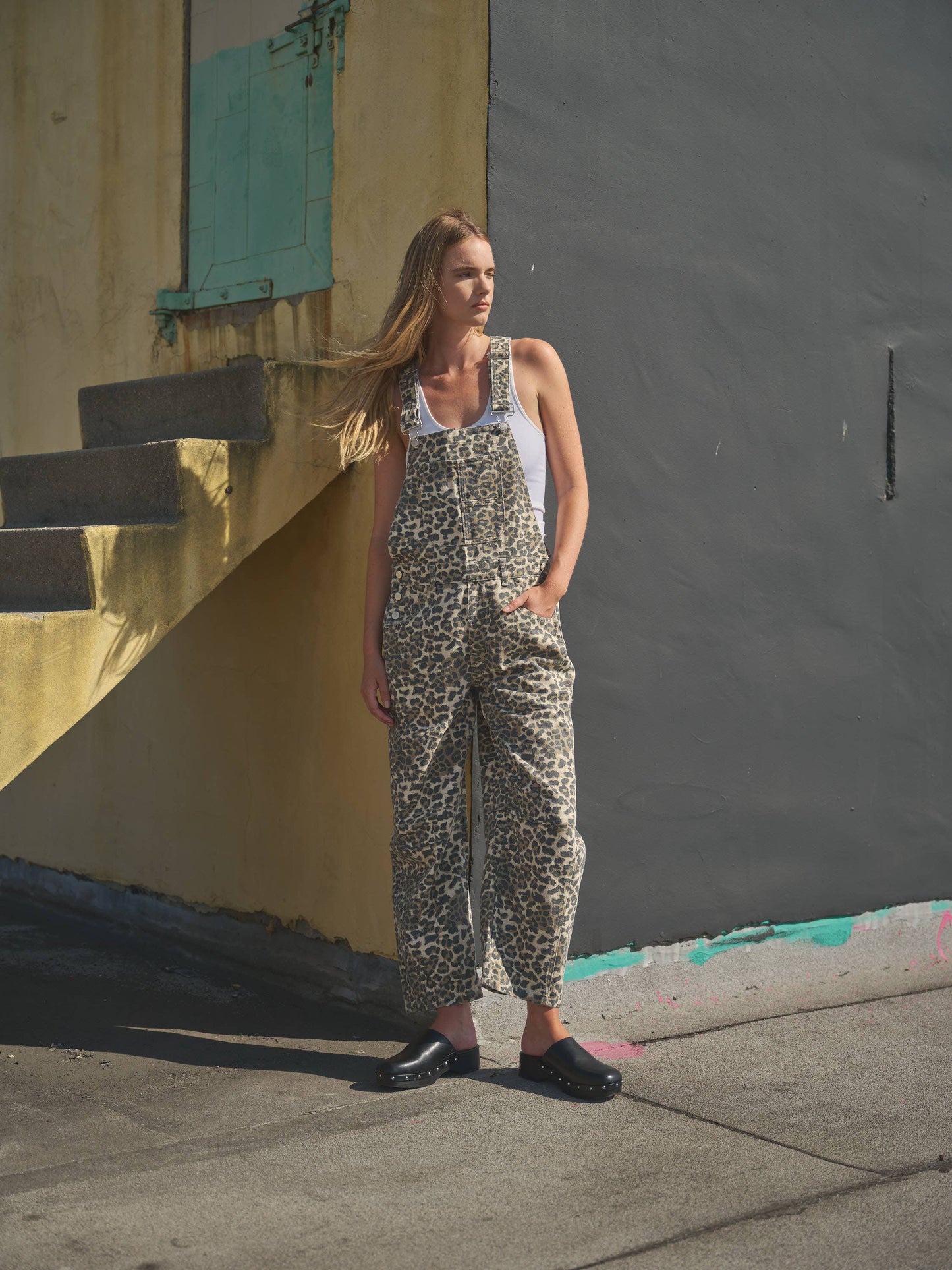 SLOUCHY RELAX FIT DENIM OVERALL -  ANIMAL PRINT