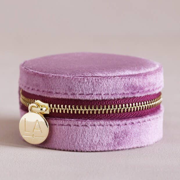 Jewellery Case - Mauve Pink Velvet Round