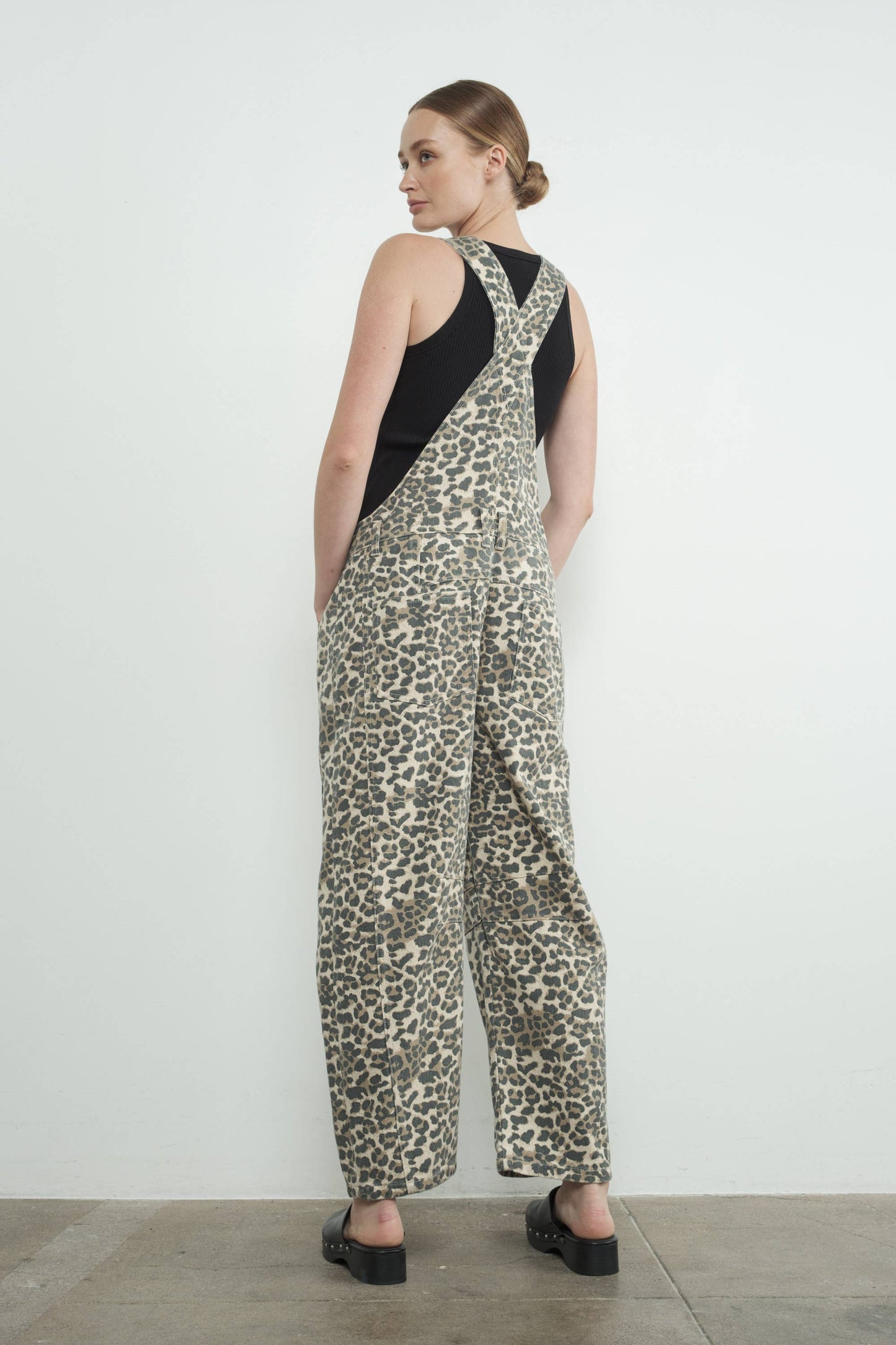 SLOUCHY RELAX FIT DENIM OVERALL -  ANIMAL PRINT