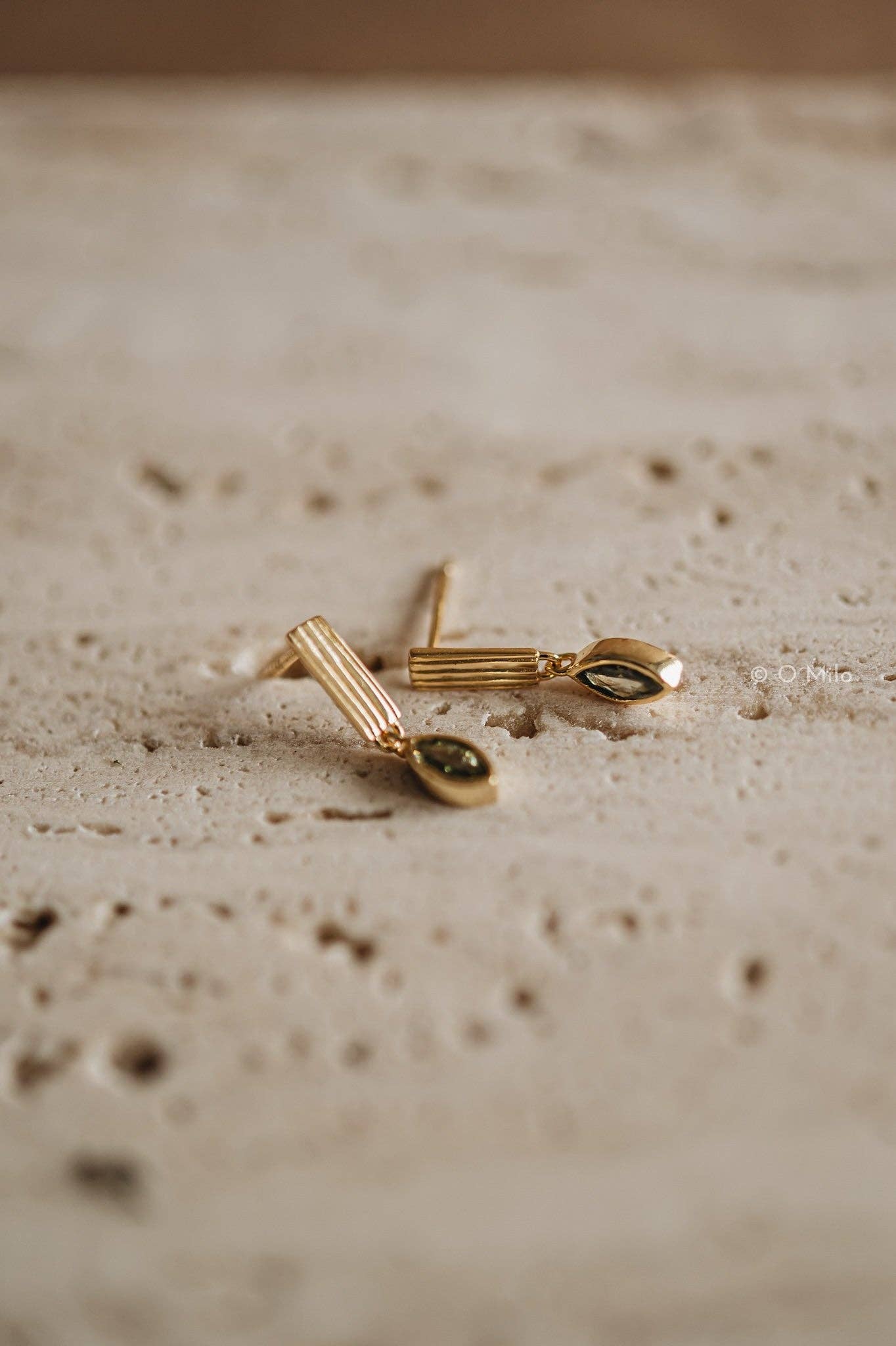 Earrings - Ribbed Bar Peridot Drops. Leaf