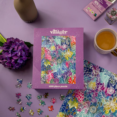 Villager Puzzles - Vibrant Floral | 1000-Piece Puzzle for Adults | Designed in Canada by Aruba Mahmud