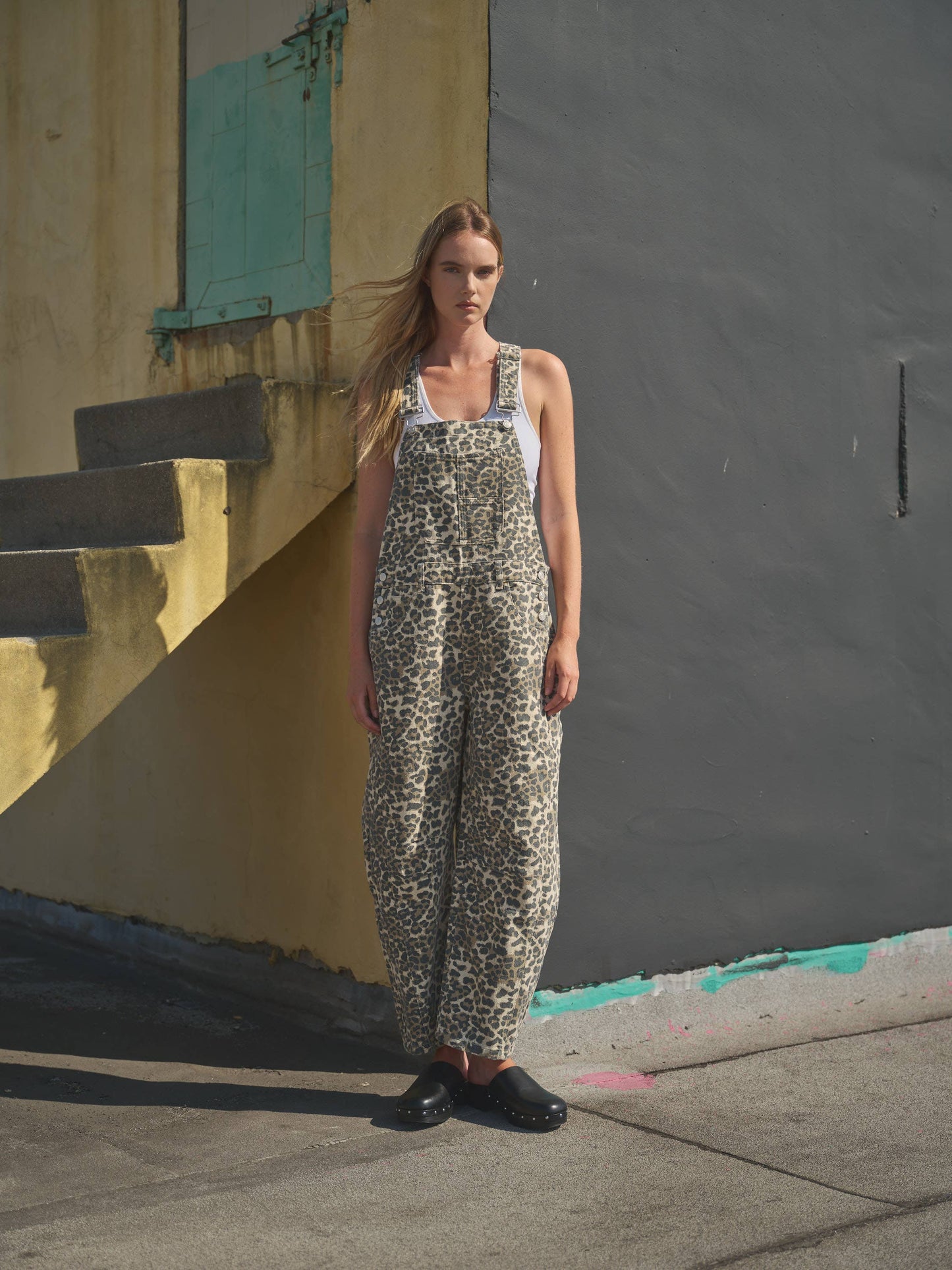 SLOUCHY RELAX FIT DENIM OVERALL -  ANIMAL PRINT