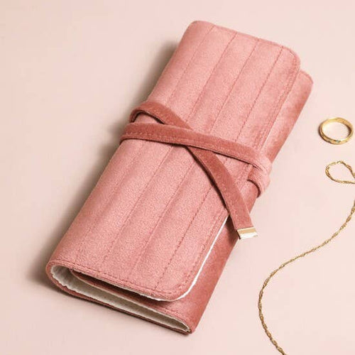 Jewellery Roll - Dusky Pink Velvet