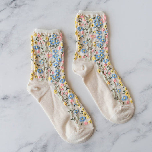Socks - Women's Romantic Floral - Oatmeal