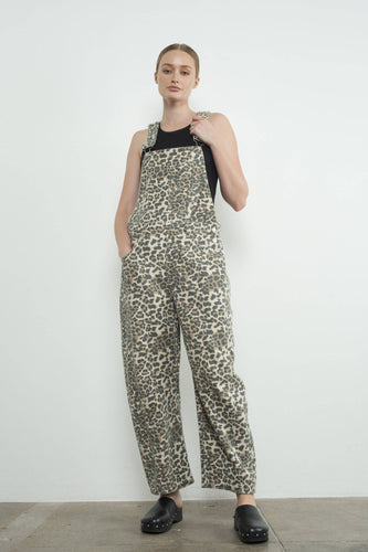 SLOUCHY RELAX FIT DENIM OVERALL -  ANIMAL PRINT