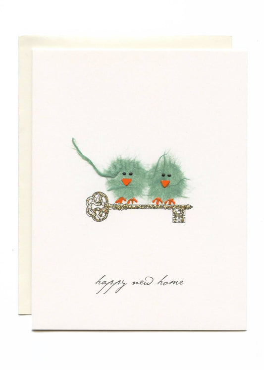 "New Home" Green Birds on Gold Key