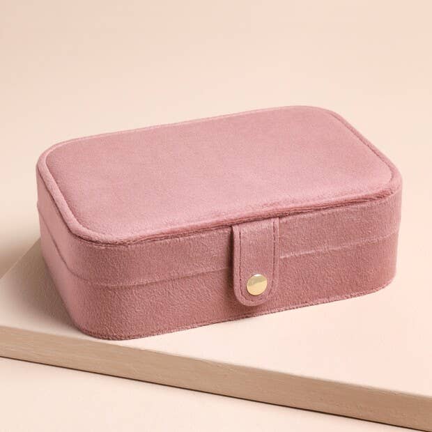 Jewellery Case - Rose Pink Velvet Rectangular Travel