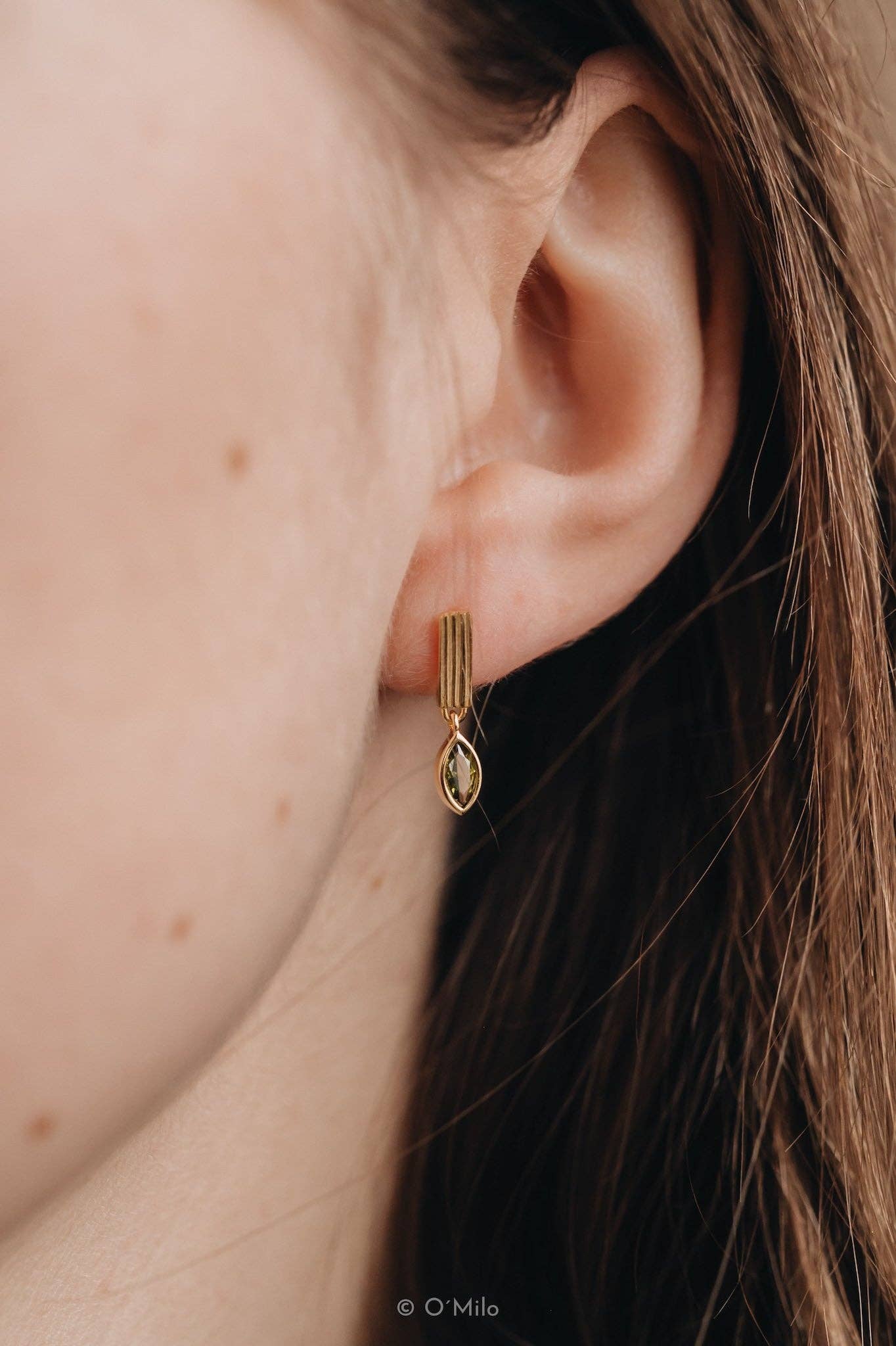 Earrings - Ribbed Bar Peridot Drops. Leaf