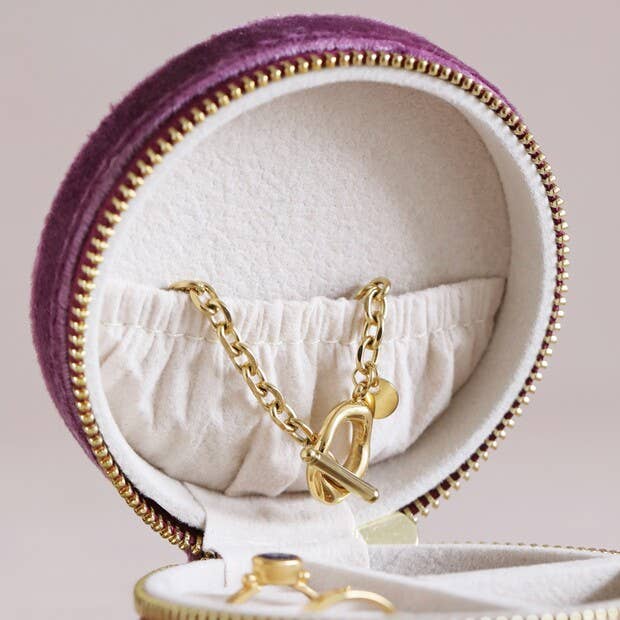 Jewellery Case - Mauve Pink Velvet Round