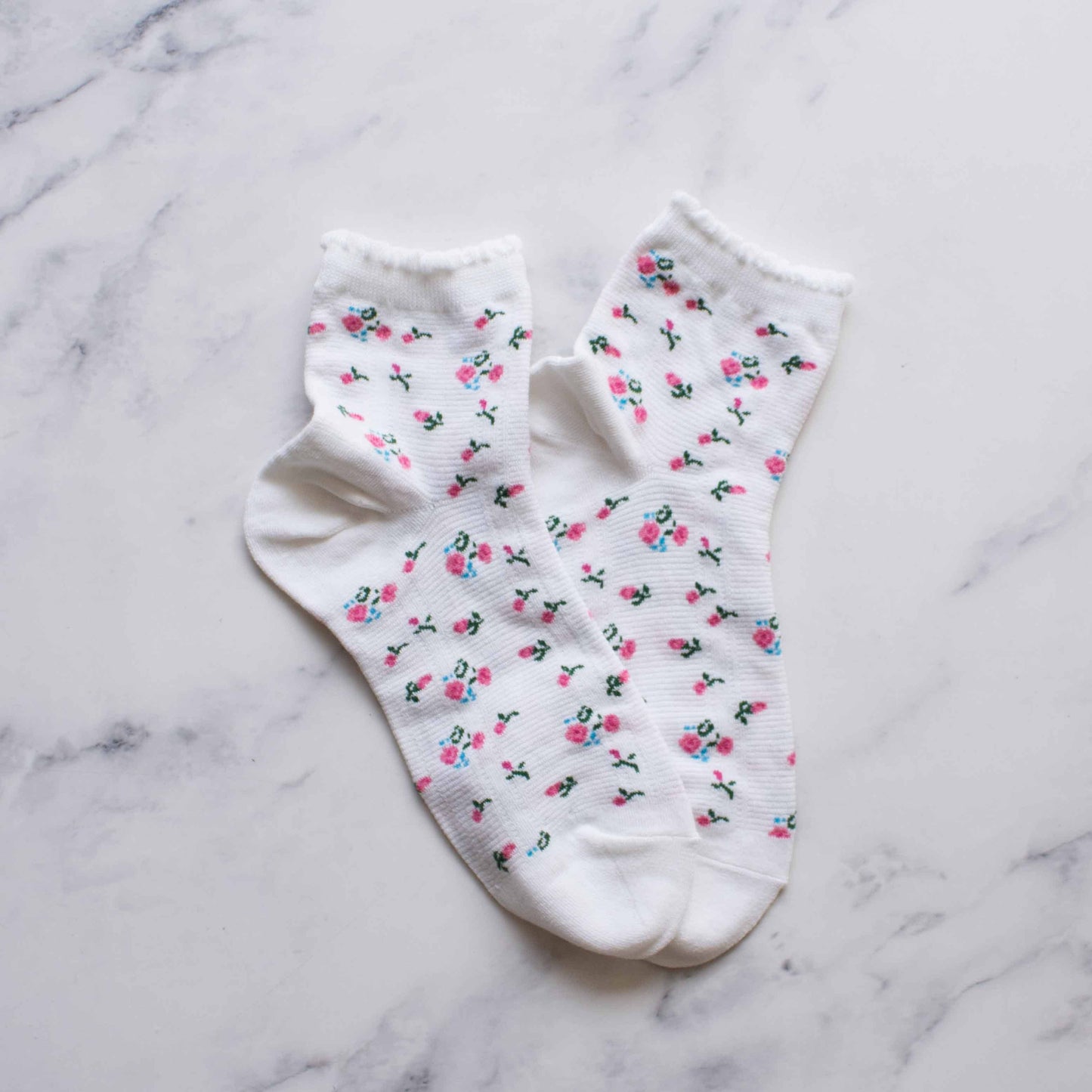 Socks - Floral Ankle Socks: Ivory