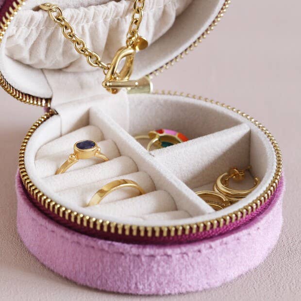 Jewellery Case - Mauve Pink Velvet Round