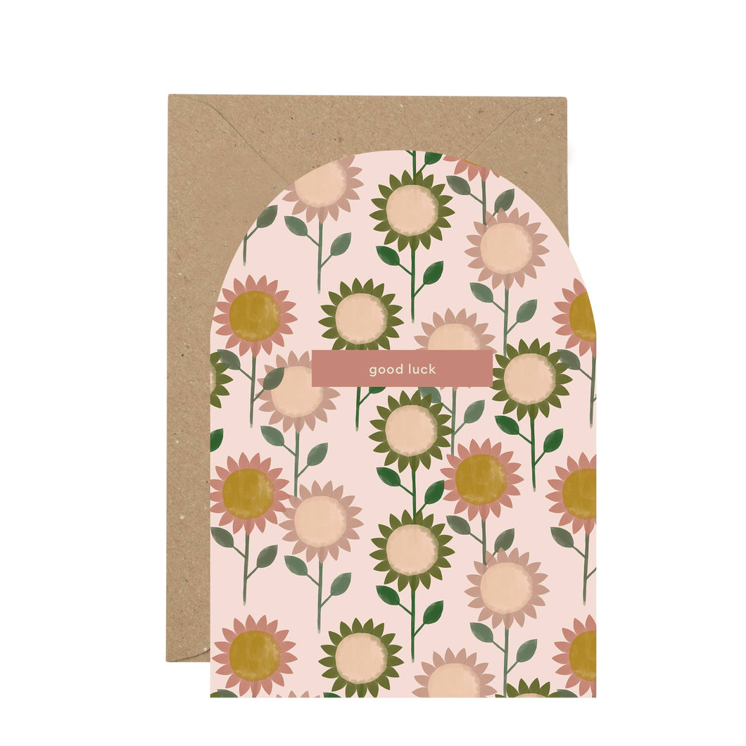 'Good Luck' sunflower curved card