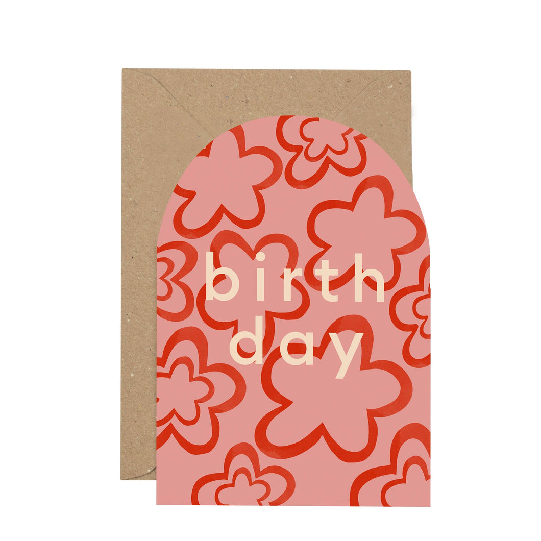 'Birthday' pink curved card