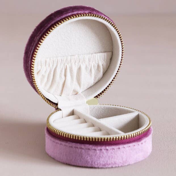 Jewellery Case - Mauve Pink Velvet Round