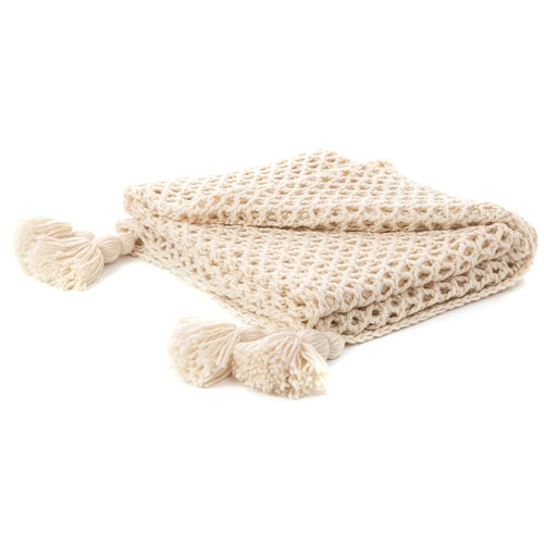 Throw - Natural Knit Throw with Tassels